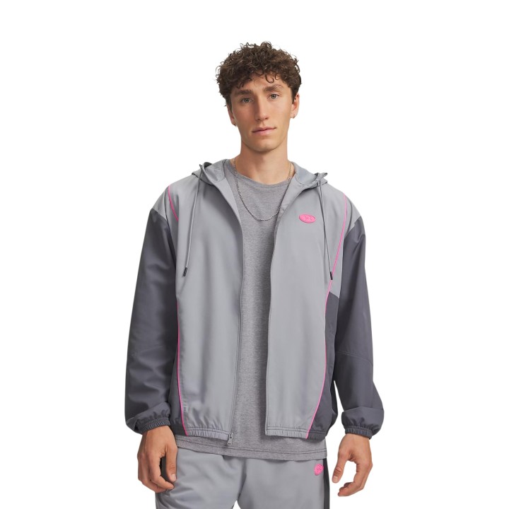 Under Armour chaqueta tejida gris para hombre UA Rival Woven vista frontal