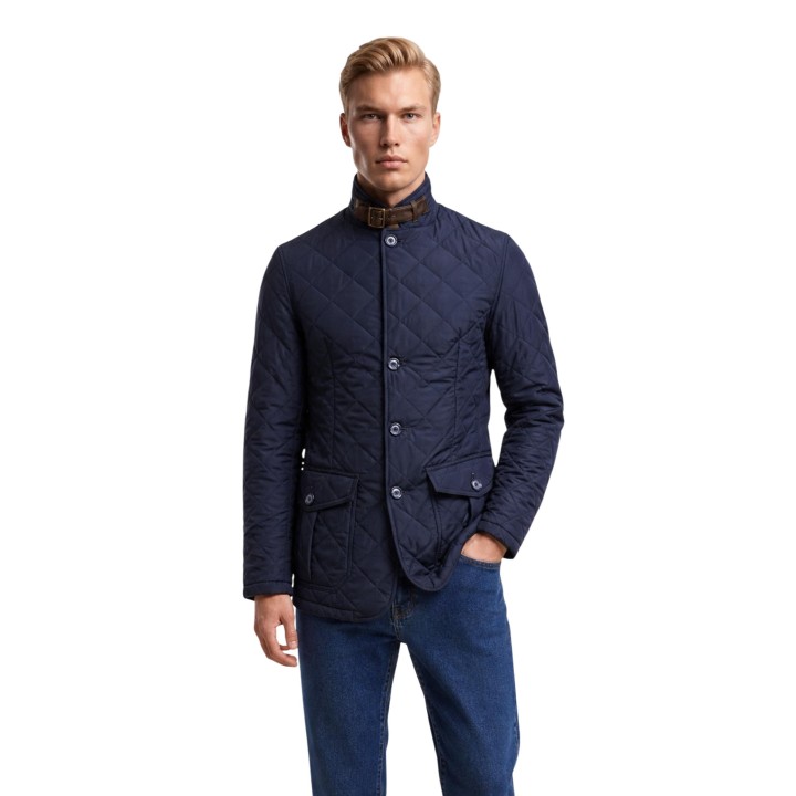 Barbour chaqueta acolchada azul de hombre Quilted Lutz vista frontal