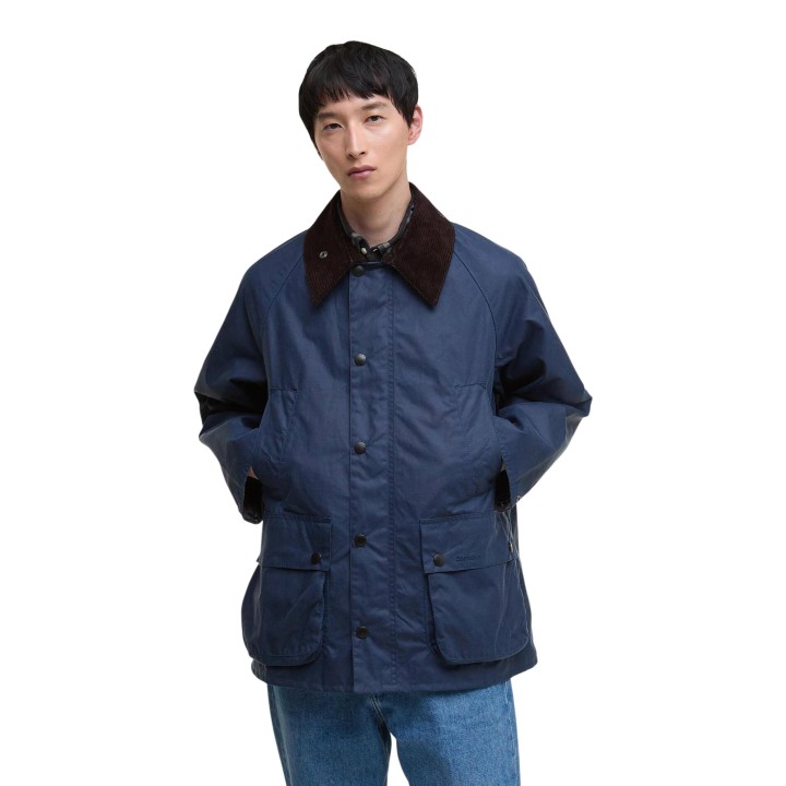 Chaqueta Barbour OS Bedale Wax azul para hombre vista frontal