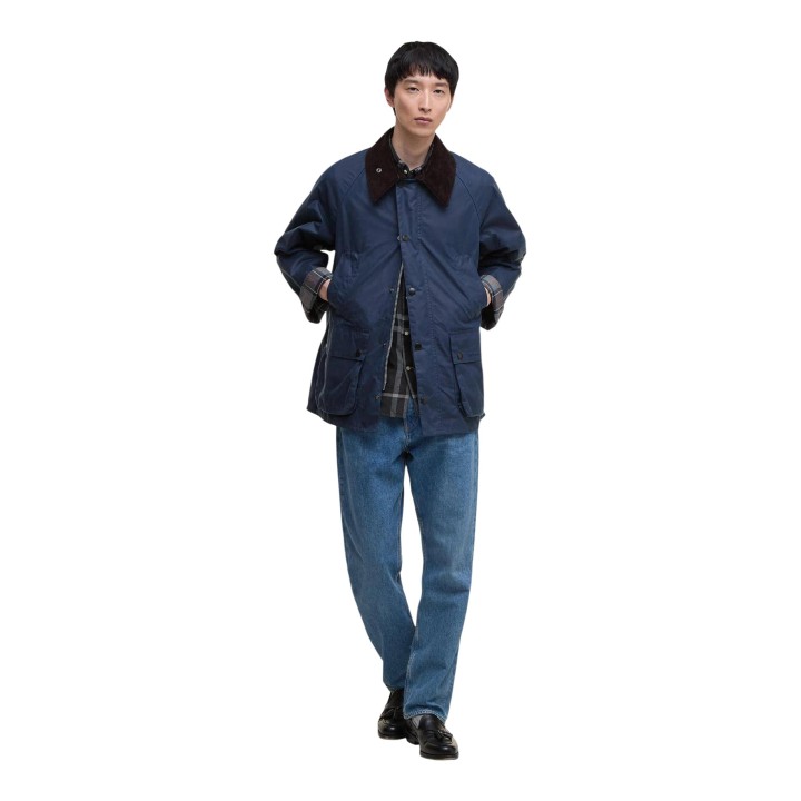 Chaqueta Barbour OS Bedale Wax azul para hombre vista frontal