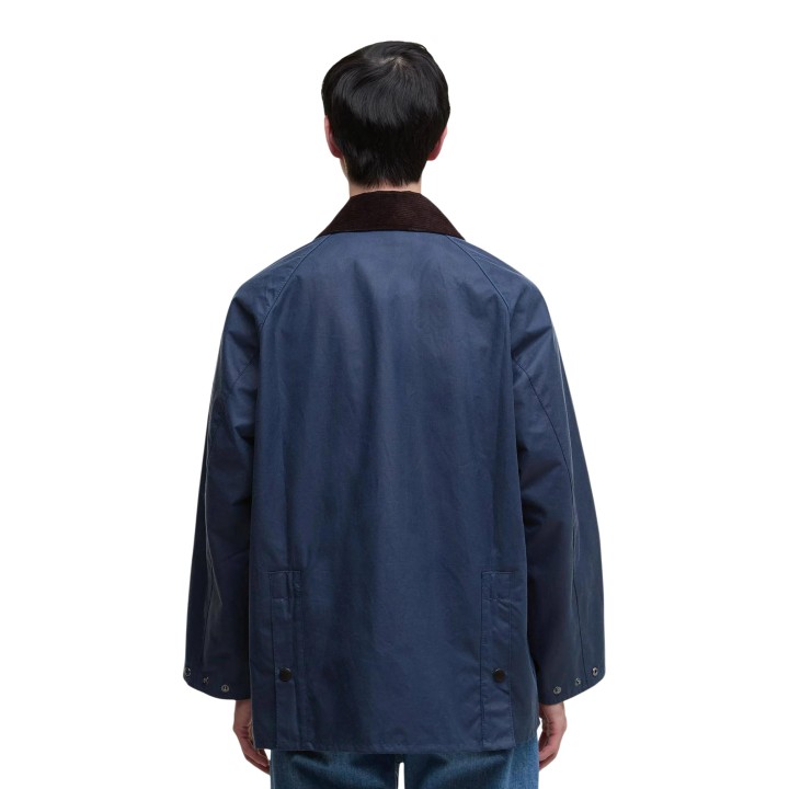 Chaqueta Barbour OS Bedale Wax azul para hombre vista posterior