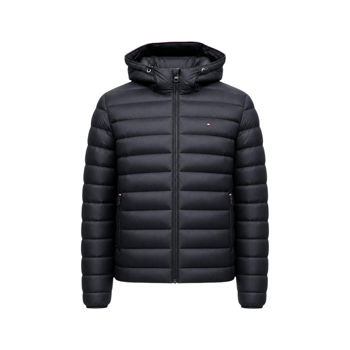 Tommy Hilfiger chaqueta acolchada negra de hombre con capucha vista frontal