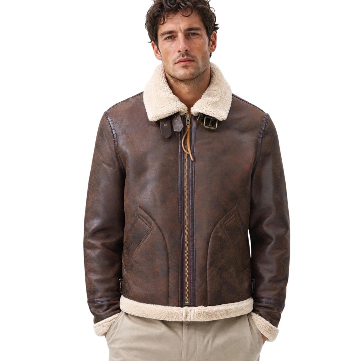 YOS chaqueta de hombre marrón oscuro efecto piel vista frontal