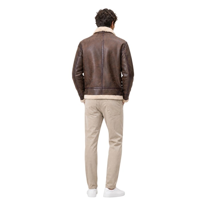YOS chaqueta de hombre marrón oscuro efecto piel vista posterior