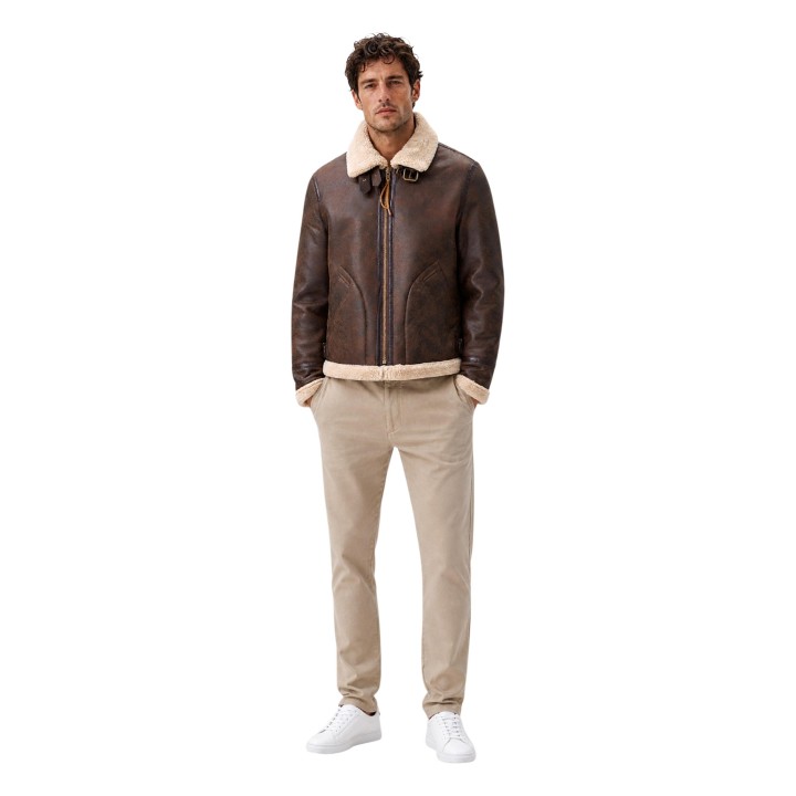 YOS chaqueta de hombre marrón oscuro efecto piel vista frontal completa