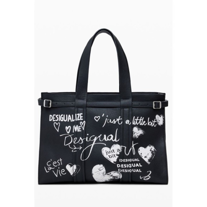 bolso negro de polietileno para mujer Desigual vista frontal