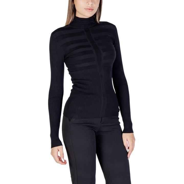 Jersey de cuello alto negro para mujer Morgan De Toi 132-MENTOS.M vista de tres cuartos