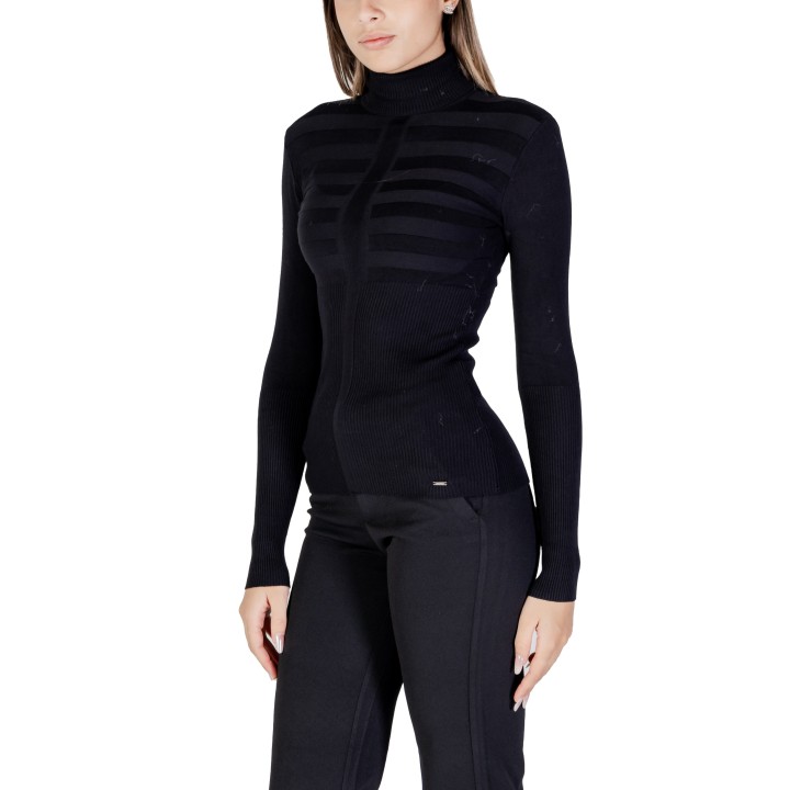 Jersey de cuello alto negro para mujer Morgan De Toi 132-MENTOS.M vista de tres cuartos