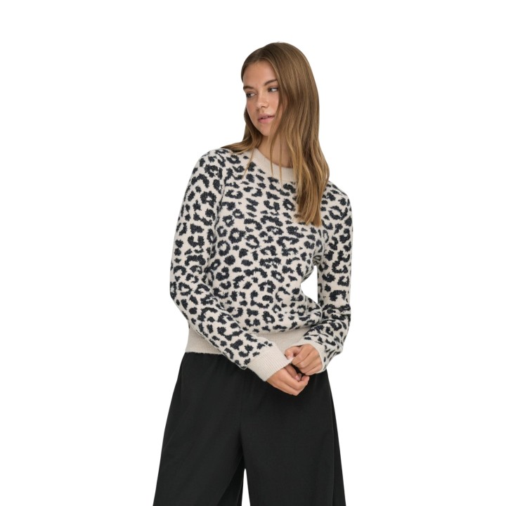 Jersey de mujer Jacqueline de Yong gris claro con estampado animal vista frontal