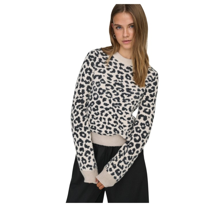 Jersey de mujer Jacqueline de Yong gris claro con estampado animal vista tres cuartos