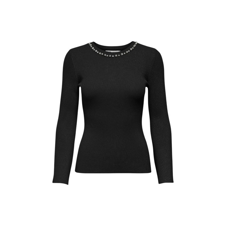 Jersey Only de mujer negro con cuello joya vista frontal
