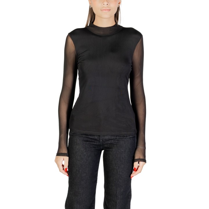 Only jersey de mujer negro de malla vista frontal