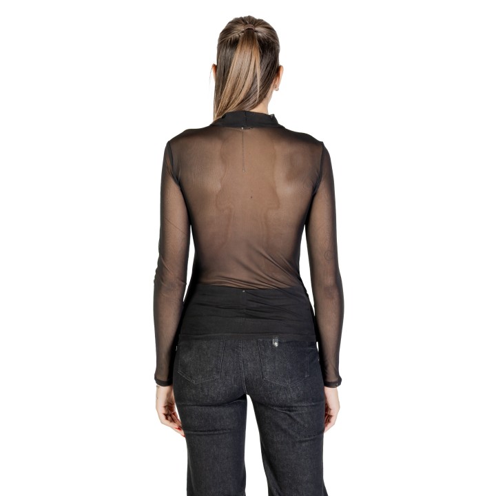 Only jersey de mujer negro de malla vista posterior