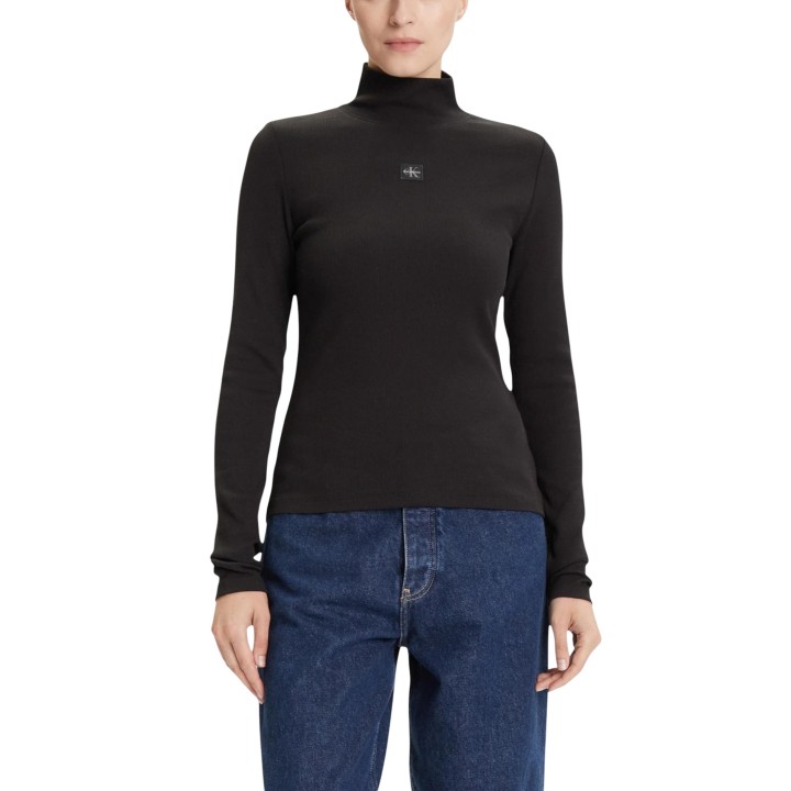 Jersey de mujer Calvin Klein Jeans negro con cuello alto vista frontal