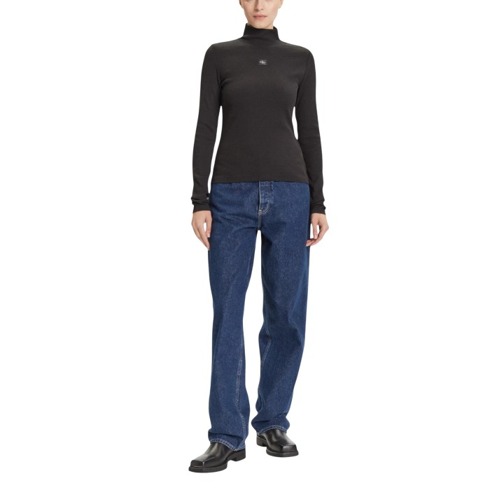 Jersey de mujer Calvin Klein Jeans negro con cuello alto vista frontal completa