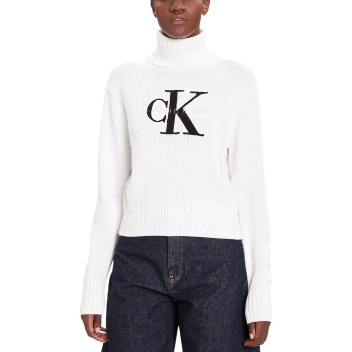 Jersey blanco de chenilla para mujer Calvin Klein Jeans vista frontal