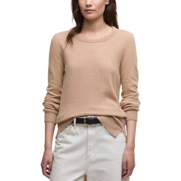 Barbour Pendle Crew Knit LKN1075 jersey de punto beige para mujer vista frontal