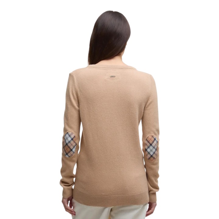 Barbour Pendle Crew Knit LKN1075 jersey de punto beige para mujer vista posterior