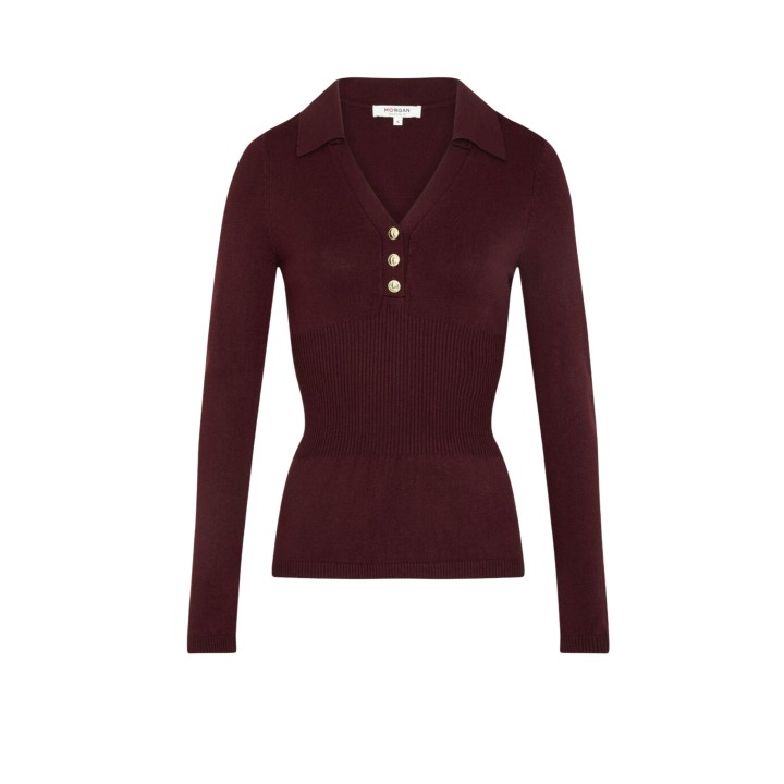 Jersey de mujer Morgan De Toi 252-MBANOU color ciruela vista de tres cuartos