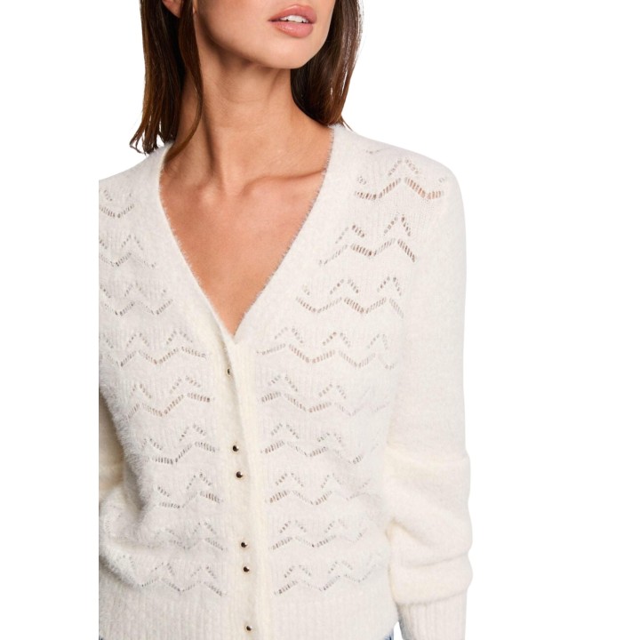 Detalle del cárdigan de mujer Morgan De Toi 252-MLILY blanco de punto