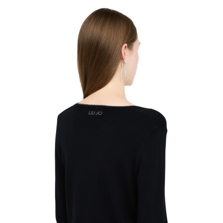 Detalle posterior del jersey negro de mujer Liu-Jo MF5225 MS49I