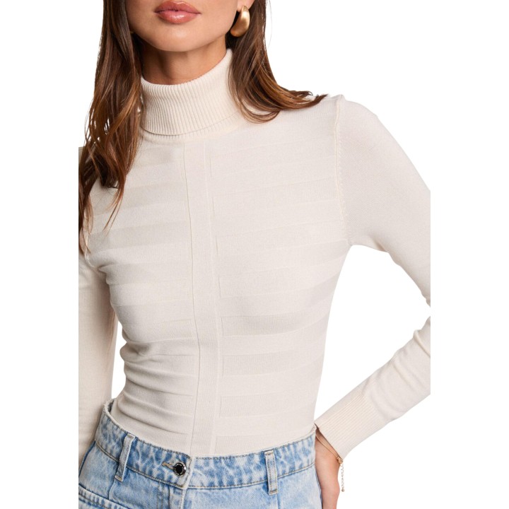 Morgan De Toi jersey de cuello alto para mujer color marfil detalle del cuello