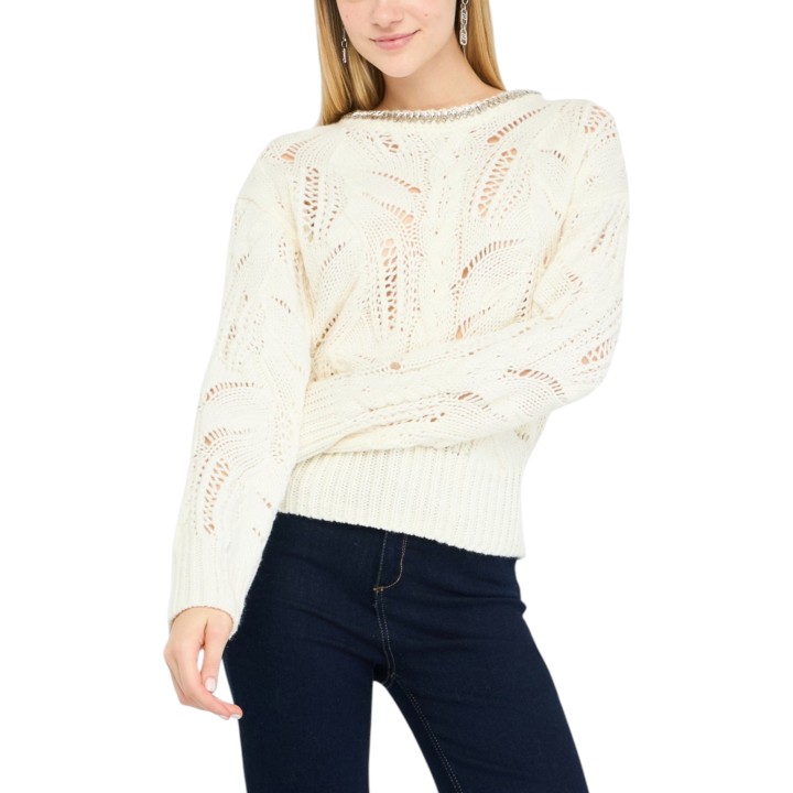 Liu-Jo jersey de mujer blanco MF5452 MA37R vista frontal