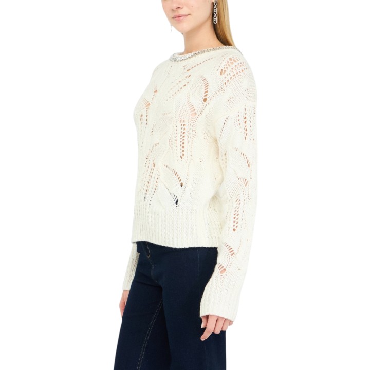 Liu-Jo jersey de mujer blanco MF5452 MA37R vista tres cuartos