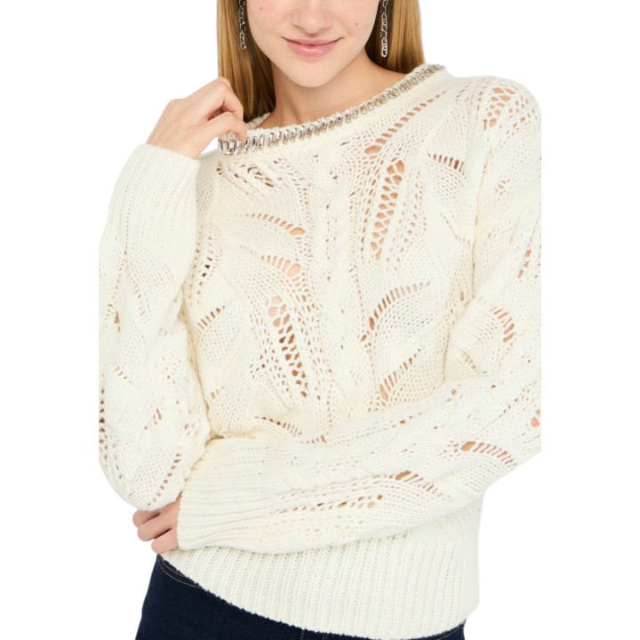 Liu-Jo jersey de mujer blanco MF5452 MA37R detalle del tejido y cuello