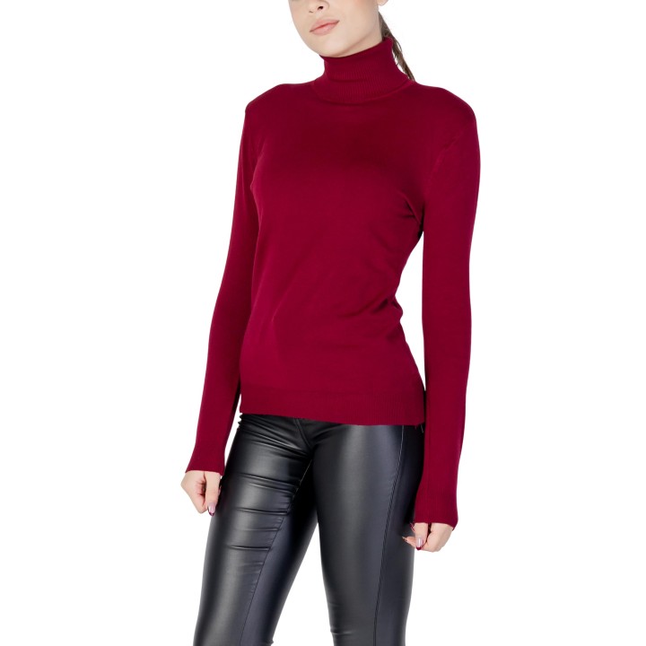 Jersey de cuello alto Choral D005 para mujer en color burdeos vista de tres cuartos