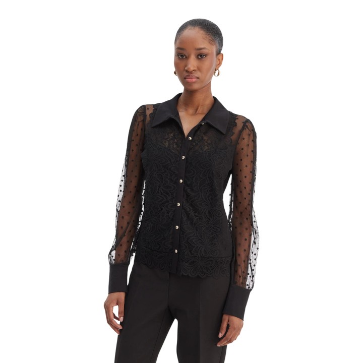 Jersey de mujer Morgan De Toi 261-TMUSIC negro con mangas de tul vista frontal