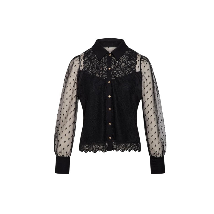 Jersey de mujer Morgan De Toi 261-TMUSIC negro con mangas de tul vista posterior