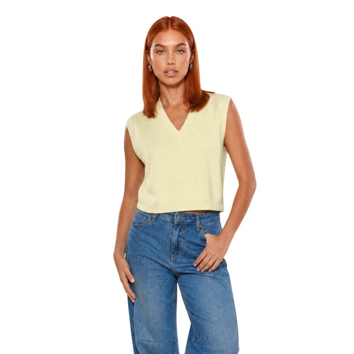Chaleco de punto I am para mujer amarillo de algodón acrílico vista frontal
