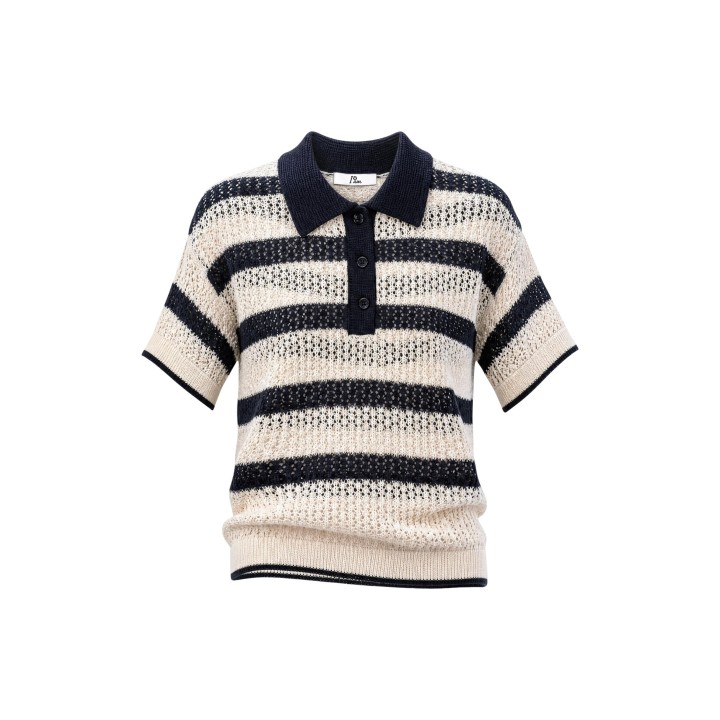 I am jersey polo de mujer crema de punto crochet detalle frontal