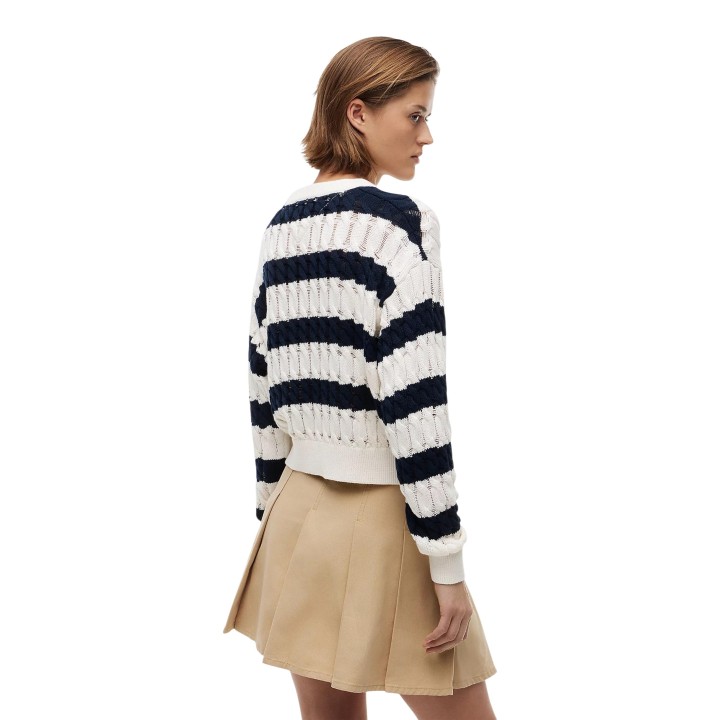 Tommy Hilfiger Jeans jersey de mujer blanco y azul marino vista posterior de tres cuartos