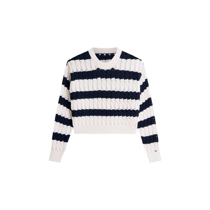 Tommy Hilfiger Jeans jersey de mujer blanco y azul marino vista frontal de la prenda