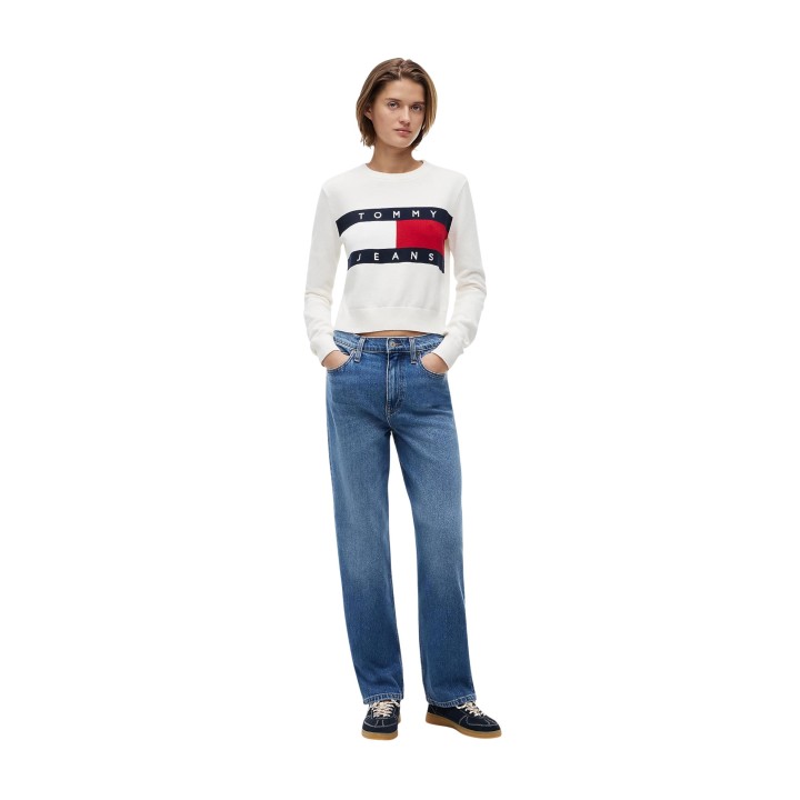Jersey blanco de mujer Tommy Hilfiger Jeans DW0DW22930 vista frontal de cuerpo entero