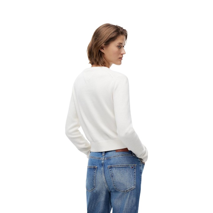 Jersey blanco de mujer Tommy Hilfiger Jeans DW0DW22930 vista posterior de tres cuartos