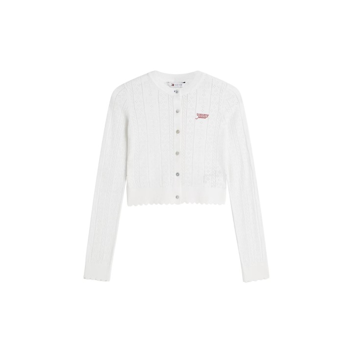 Cárdigan blanco de mujer Tommy Hilfiger Jeans DW0DW22931 en vista frontal sin modelo