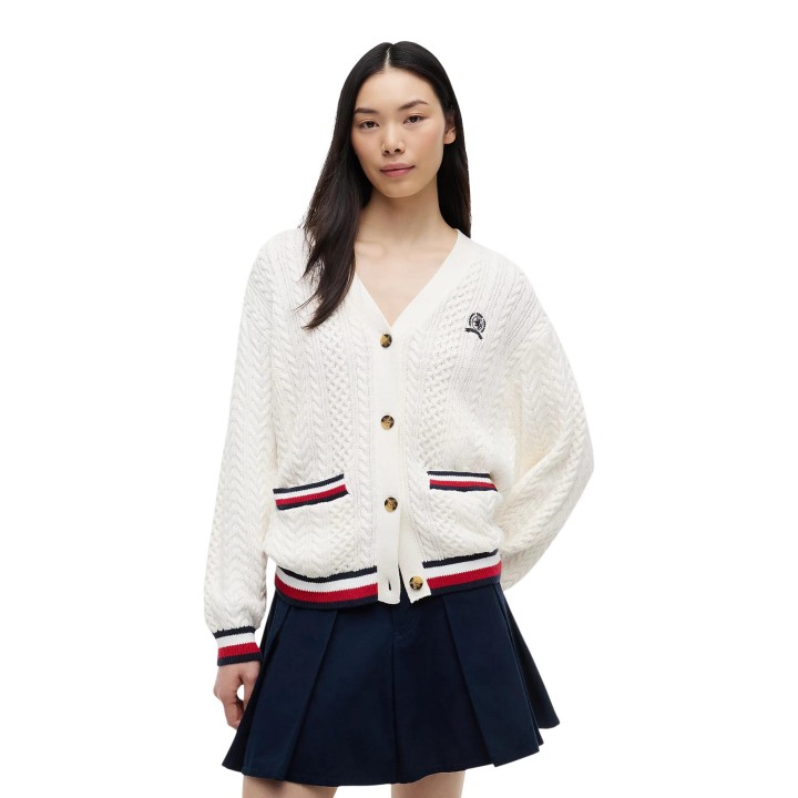 Cárdigan de mujer Tommy Hilfiger Jeans blanco de punto vista frontal DW0DW22934