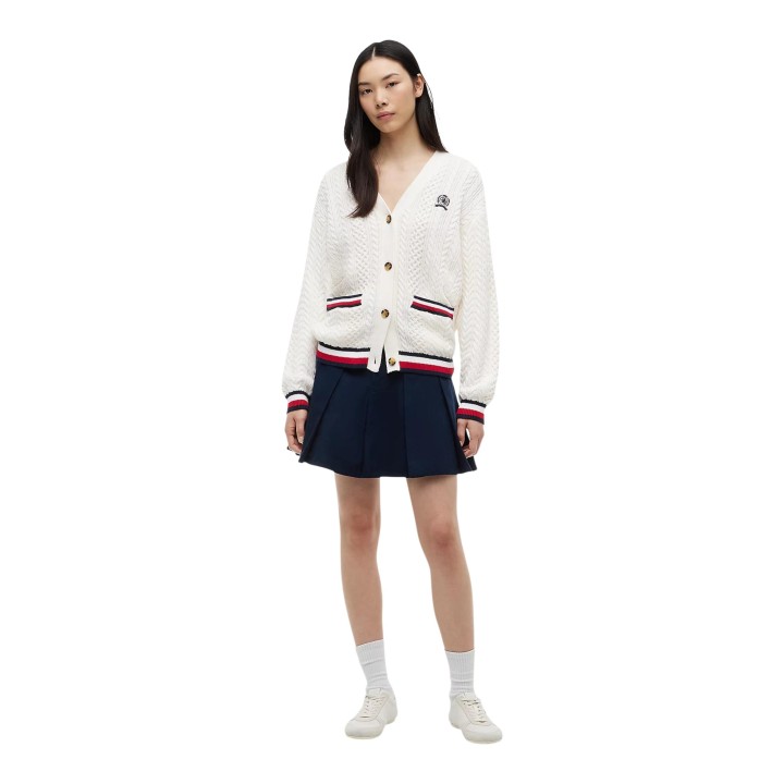 Cárdigan de mujer Tommy Hilfiger Jeans blanco de punto vista frontal completo DW0DW22934