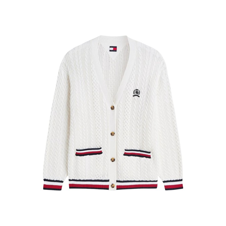 Cárdigan blanco de mujer Tommy Hilfiger Jeans de punto vista frontal DW0DW22934