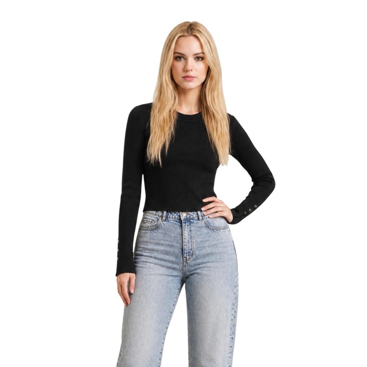 Guess jersey negro de punto acanalado para mujer referencia W6YR09 Z0948 vista frontal