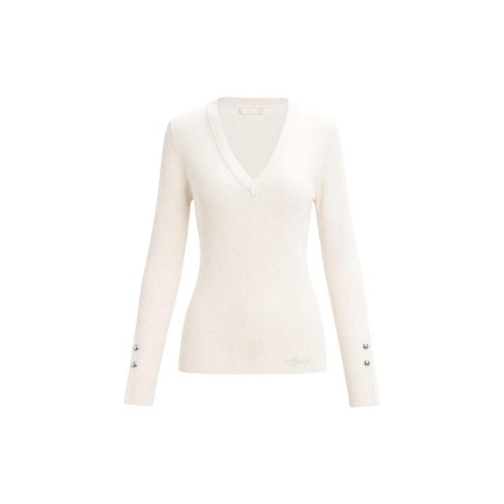 Guess jersey blanco de mujer W6YR10 Z0949 en vista frontal de detalle