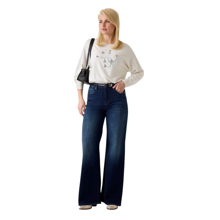 Jersey blanco Guess para mujer BAT SLEEVE GEMMA LOG vista tres cuartos