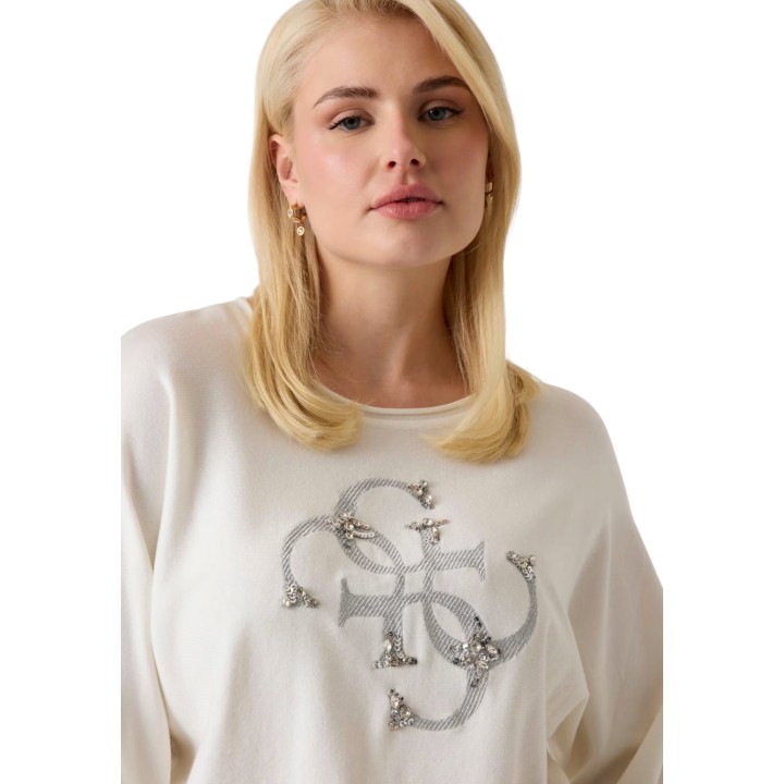 Detalle del jersey blanco Guess para mujer BAT SLEEVE GEMMA LOG