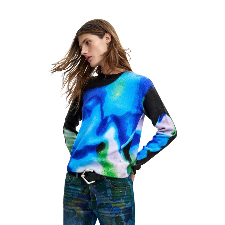 Desigual jersey de mujer azul 26WWJF03 en vista de tres cuartos