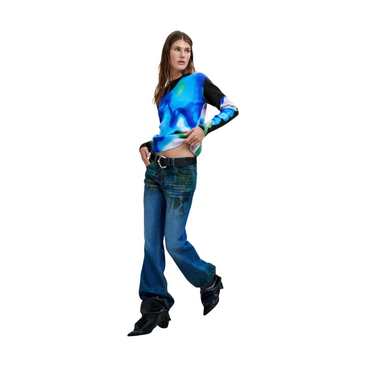 Desigual jersey de mujer azul 26WWJF03 en vista de tres cuartos