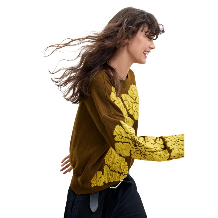 Desigual jersey de mujer verde con flores referencia 26WWJF09 vista lateral