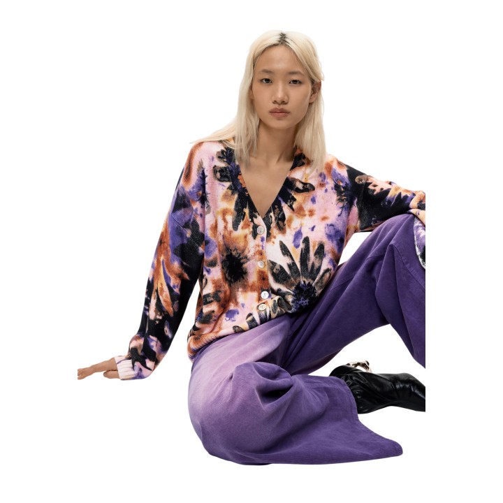 Desigual cárdigan de mujer rosa JERS_BOTANICPINK 26WWJF11 vista de tres cuartos